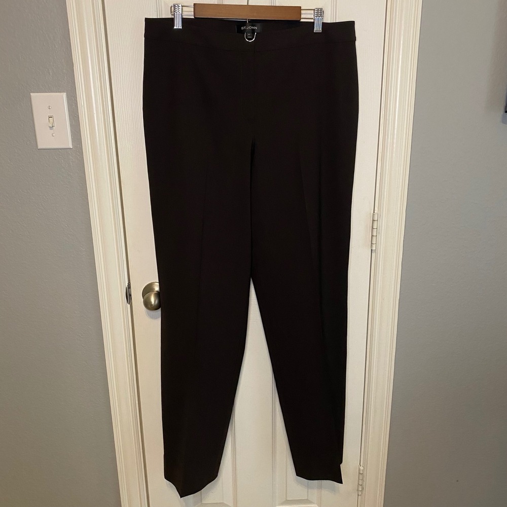 St. John Dress Pants Trousers Womens Size 14 Diana Brown Wool Blend Straight Leg